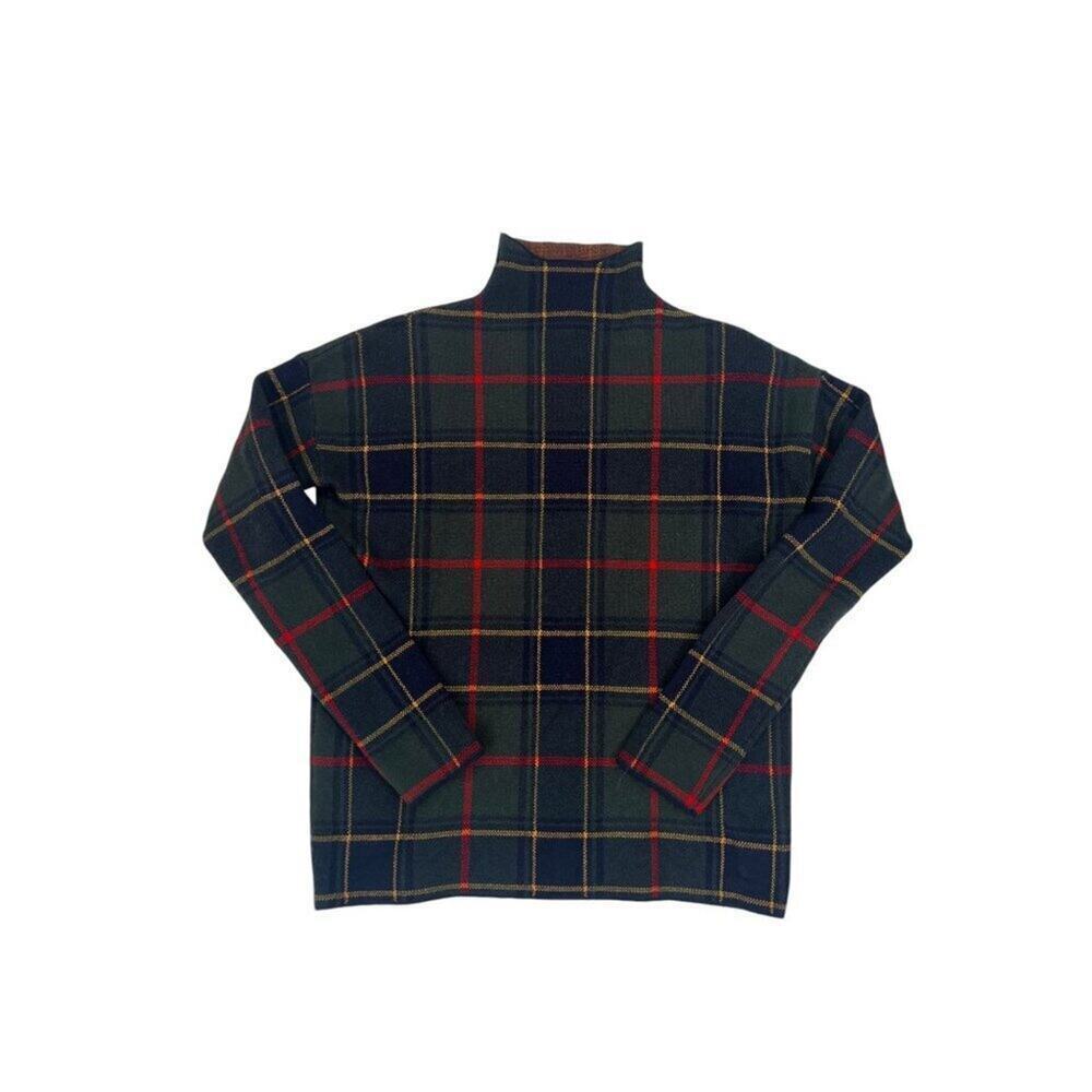 TAHARI MOCK TURTLE NECK LONG SLEEVE PLAID SWEATER